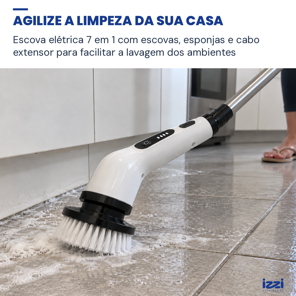 Escova Elétrica de Limpeza 7 em 1 Recarregável com Cabo Extensor