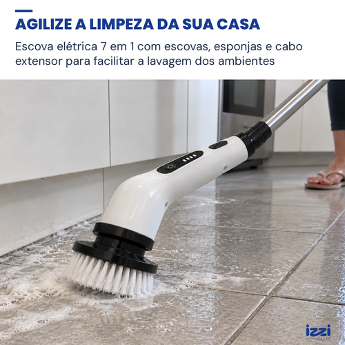 Escova Elétrica de Limpeza 7 em 1 Recarregável com Cabo Extensor