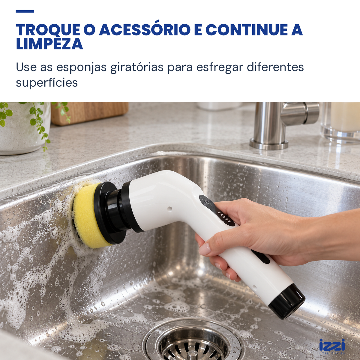 Escova Elétrica de Limpeza 7 em 1 Recarregável com Cabo Extensor