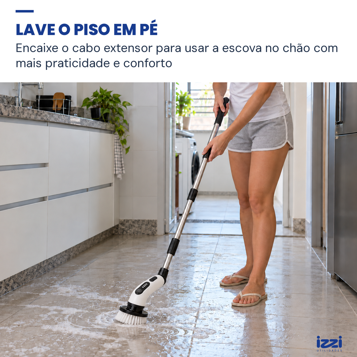 Escova Elétrica de Limpeza 7 em 1 Recarregável com Cabo Extensor
