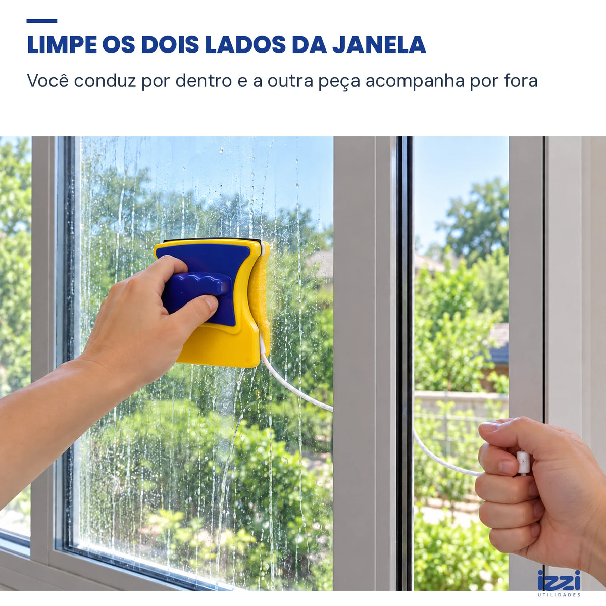 Limpa-vidros magnético — uso na janela